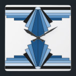 Relógio Quadrado Padrão Art Deco em Blues<br><div class="desc">Este padrão é baseado em formas clássicas de deco de arte.</div>