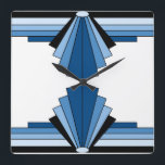 Relógio Quadrado Padrão Art Deco em Blues<br><div class="desc">Este padrão é baseado em formas clássicas de deco de arte.</div>