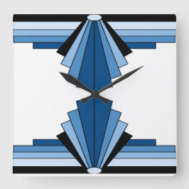 Relógio Quadrado Padrão Art Deco em Blues e preto