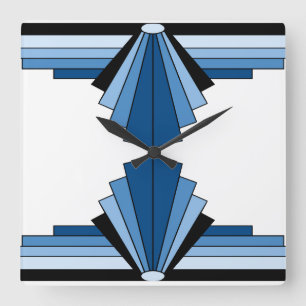 Relógio Quadrado Padrão Art Deco em Blues e preto