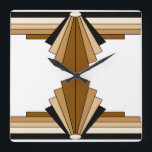 Relógio Quadrado Padrão Art Deco em castanho, castanho e preto<br><div class="desc">Este padrão é baseado em formas clássicas de arte deco,  recriadas em castanho,  bronzeado e preto</div>