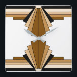 Relógio Quadrado Padrão Art Deco em Orange e Tan<br><div class="desc">Este padrão é baseado em formas clássicas de deco.</div>