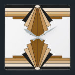 Relógio Quadrado Padrão Art Deco em Orange e Tan<br><div class="desc">Este padrão é baseado em formas clássicas de deco.</div>