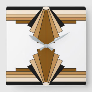 Relógio Quadrado Padrão Art Deco em Orange e Tan
