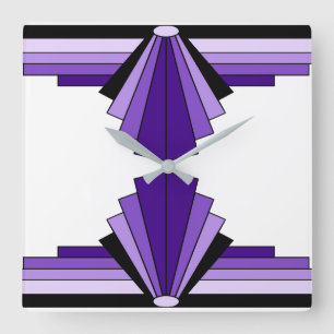 Relógio Quadrado Padrão Art Deco em Purple e Black