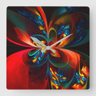 Relógio Quadrado Padrão Azul Laranja-Abstrato Floral Moderno #14