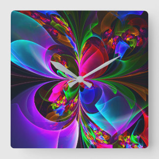 Relógio Quadrado Padrão Azul Vermelho Abstrato Floral Moderno #12
