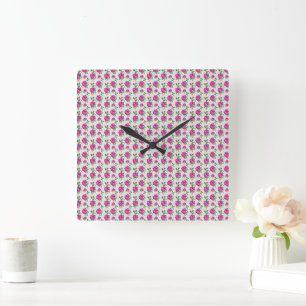 Relógio Quadrado Padrão contínuo floral rosa Elegante aquarela