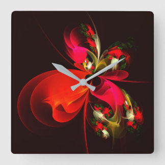 Relógio Quadrado Padrão de Abstrato de Arte Vermelha Verde Floral M
