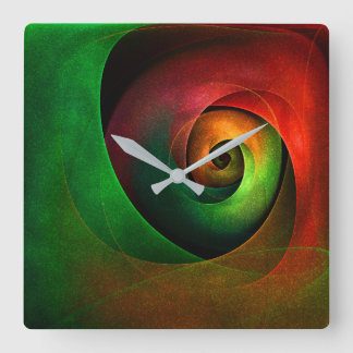 Relógio Quadrado Padrão de Abstrato de Arte Vermelha Verde Floral M