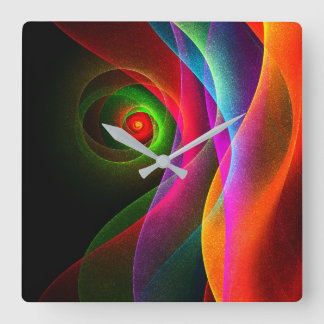 Relógio Quadrado Padrão de Abstrato de Arte Vermelho Verde Laranja