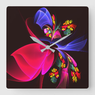 Relógio Quadrado Padrão de Abstrato Floral Moderno Colorido #06