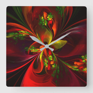 Relógio Quadrado Padrão de Abstrato Floral Verde Moderno #05