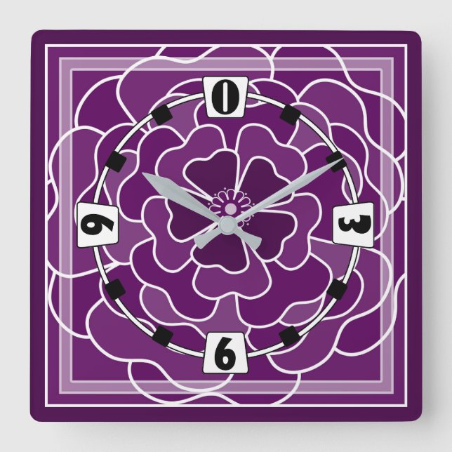 Relógio Quadrado Padrão de abstrato roxo escuro (Frente)