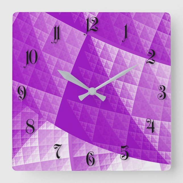 Relógio Quadrado Padrão de abstrato violeta (Frente)