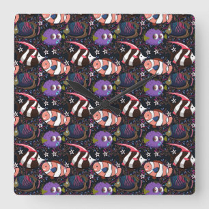 Relógio Quadrado Padrão de animais aquáticos   vida submarina do 