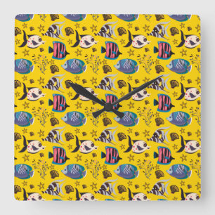 Relógio Quadrado Padrão de animais aquáticos   vida submarina do 