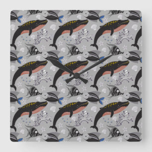 Relógio Quadrado Padrão de animais aquáticos   vida submarina do 