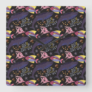 Relógio Quadrado Padrão de animais aquáticos vida submarina do