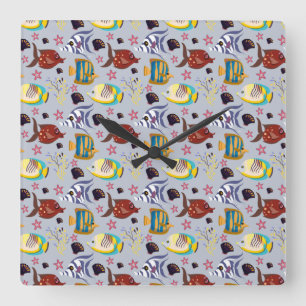 Relógio Quadrado Padrão de animais aquáticos vida submarina do