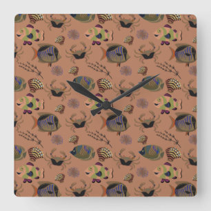 Relógio Quadrado Padrão de animais aquáticos   vida submarina do 