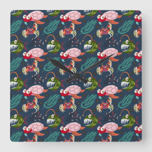 Relógio Quadrado Padrão de animais aquáticos vida submarina do