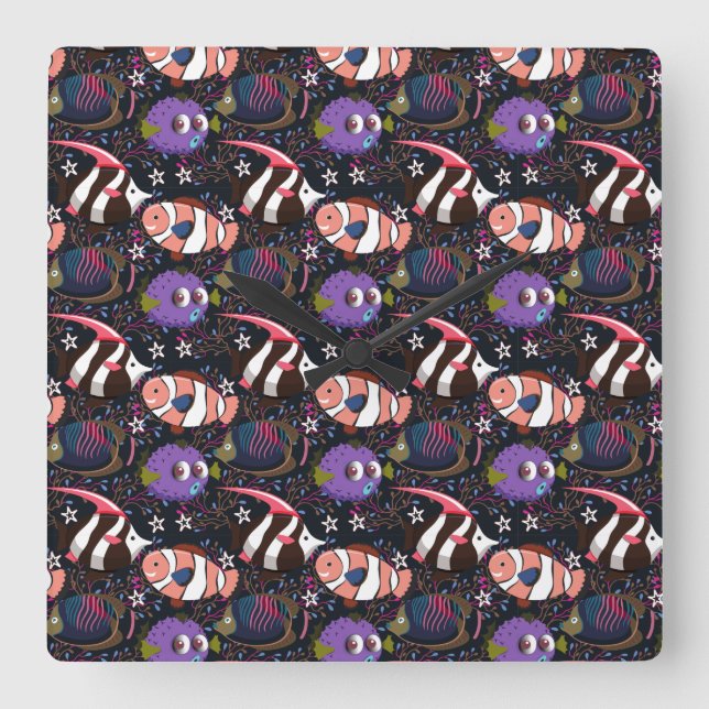 Relógio Quadrado Padrão de animais aquáticos | vida submarina do oc (Frente)