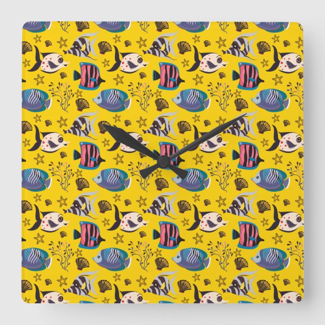 Relógio Quadrado Padrão de animais aquáticos | vida submarina do oc (Frente)