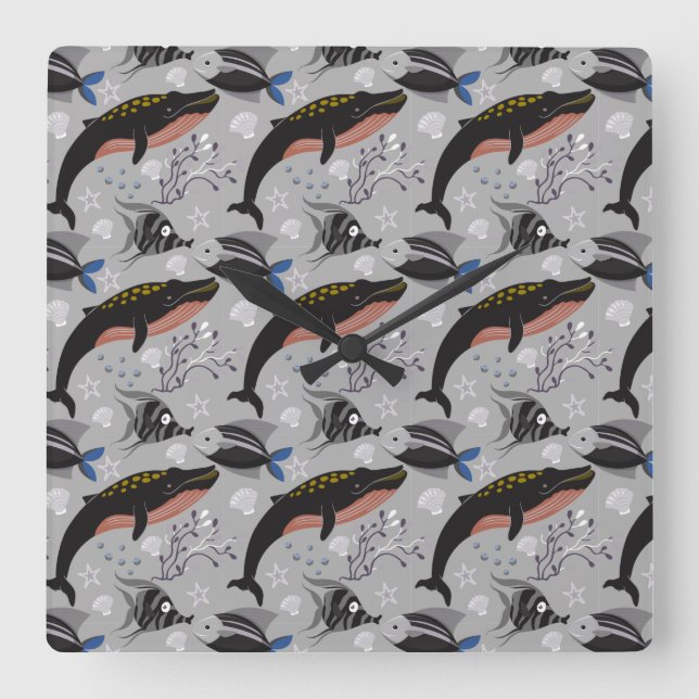 Relógio Quadrado Padrão de animais aquáticos | vida submarina do oc (Frente)