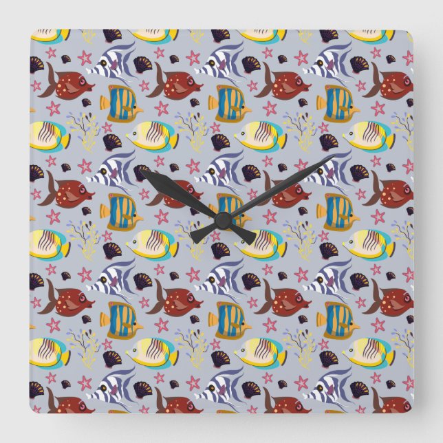 Relógio Quadrado Padrão de animais aquáticos | vida submarina do oc (Frente)