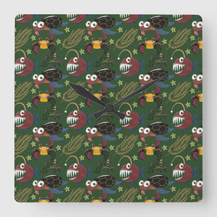 Relógio Quadrado Padrão de animais aquáticos   vida submarina do oc