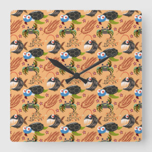 Relógio Quadrado Padrão de animais aquáticos   vida submarina do oc