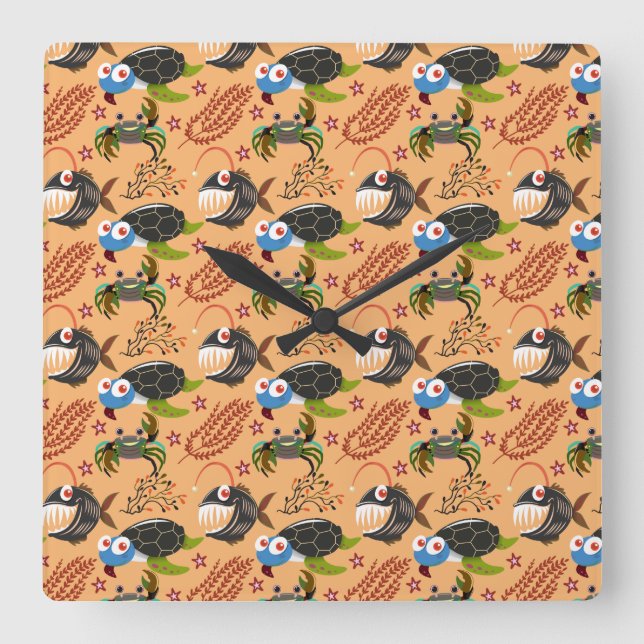 Relógio Quadrado Padrão de animais aquáticos | vida submarina do oc (Frente)