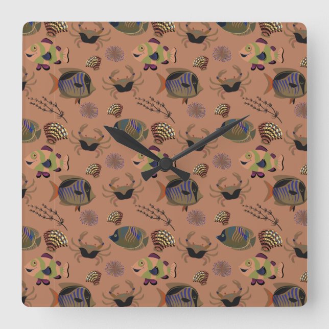 Relógio Quadrado Padrão de animais aquáticos | vida submarina do oc (Frente)