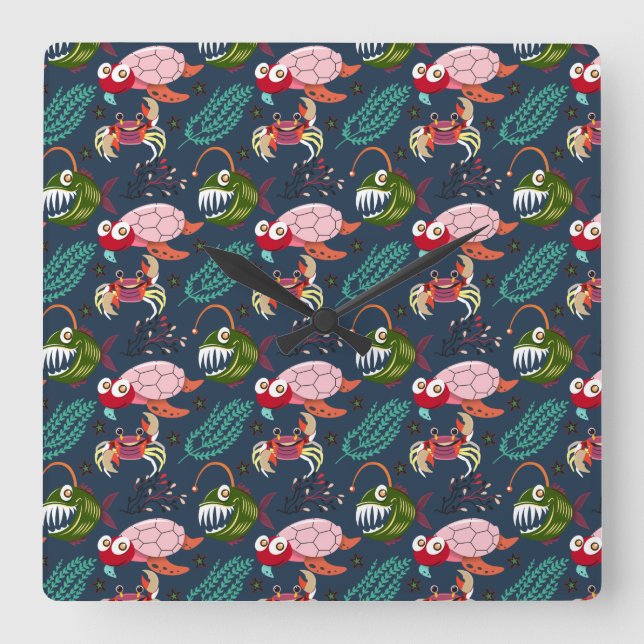 Relógio Quadrado Padrão de animais aquáticos | vida submarina do oc (Frente)