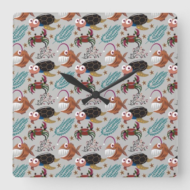 Relógio Quadrado Padrão de animais aquáticos | vida submarina do oc (Frente)