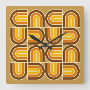 Relógio Quadrado Padrão de Arca Geométrica do Estilo 70s
