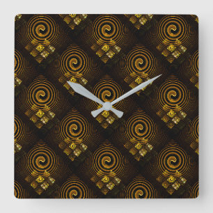 Relógio Quadrado Padrão de Arte Abstrata Boho Moderna Elegante Dour