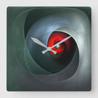 Relógio Quadrado Padrão de Arte Moderna Abstrato de Roteiro Vermelh