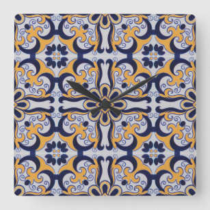 Relógio Quadrado Padrão de azulejo português