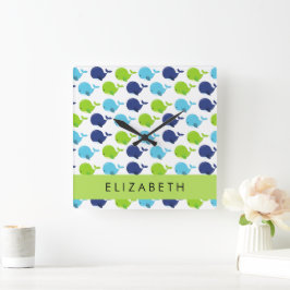 Relógio Quadrado Padrão De Baleias, Baleias Cutas, Seu Nome