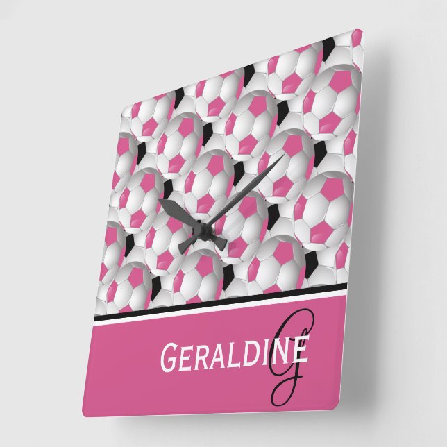 Relógio Quadrado Padrão de bola preto monograma (Ângulo)