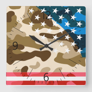 Relógio Quadrado Padrão de camuflagem Patriótica