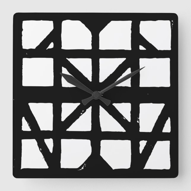 Relógio Quadrado Padrão de Casa Meia-Timberada na Alemanha Preta e  (Frente)