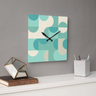 Relógio Quadrado Padrão de Círculos Bege Taupe Azul Teal Verde Mint