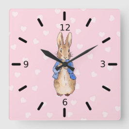 Relógio Quadrado Padrão de coração do coelho Peter