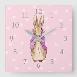 Relógio Quadrado Padrão de coração do coelho Peter