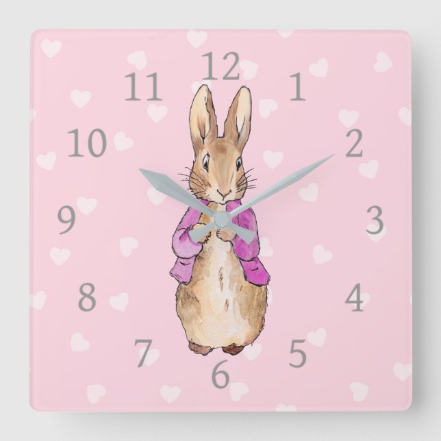 Relógio Quadrado Padrão de coração do coelho Peter (Frente)