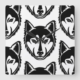 Relógio Quadrado Padrão de corte Lino do retrato preto e branco do 