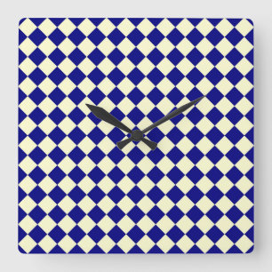 Relógio Quadrado Padrão de Diamante Xadrez Azul Amarelo